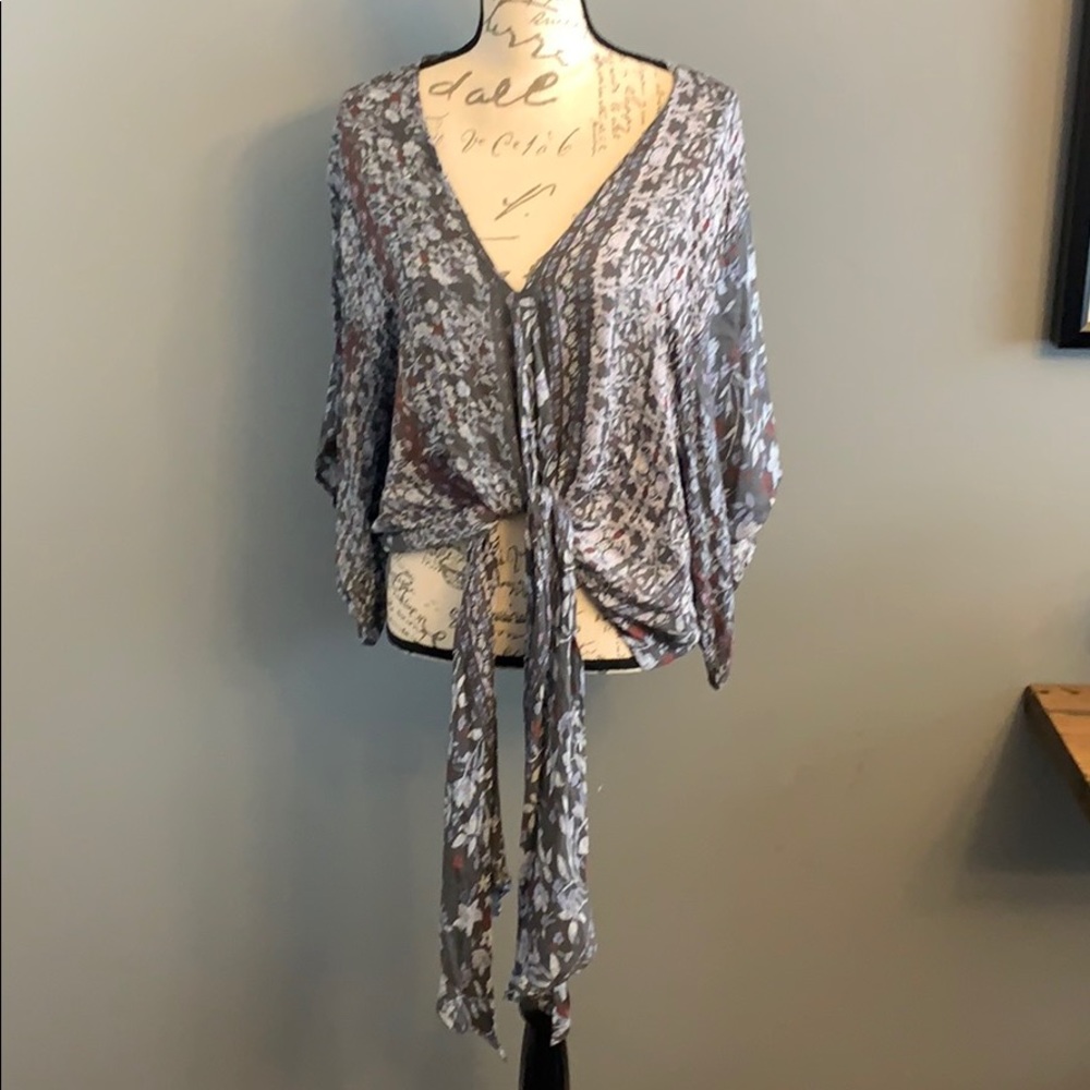 EUC Lovestitch Boho tie front crop kimono top M